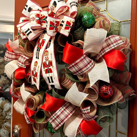 Regal Nutcracker Deco Mesh Christmas Wreath - 24 inch - Picture 2 of 3